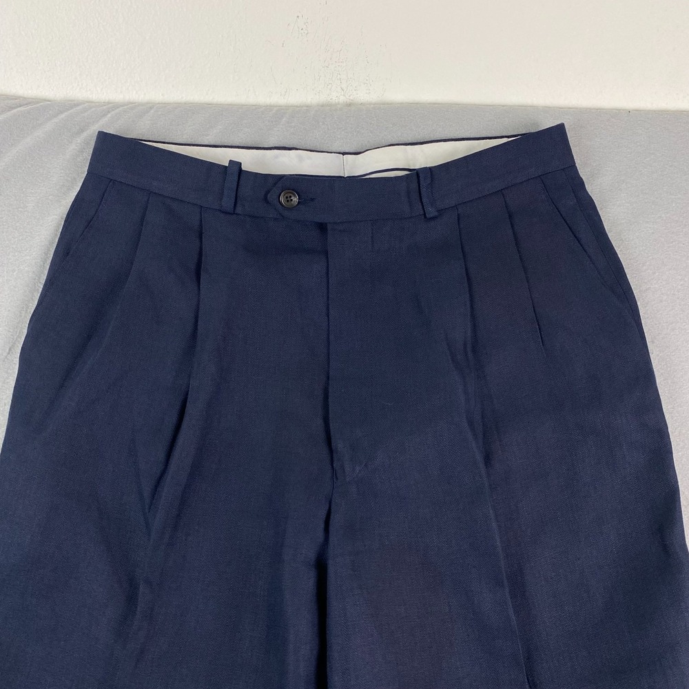 Vtg Polo University Ralph Lauren Mens 33x32 Blue Herringbone Linen Trousers - Picture 2 of 16